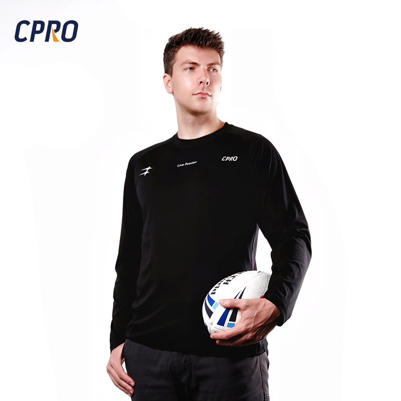 Men's Long Sleeve Athletic Shirt, Liquid Ammonia Mercerized Cotton Breathable Workout Running Top, Black